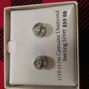 Sterling Silver 1/10 CT. TW. Genuine Diamond Earrings. Brand New. NWT